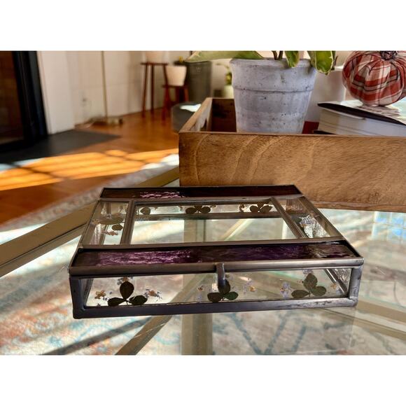 Handcrafted Pressed Flowers Mirrored Jewelry Box Picture Frame Insert, Stained - Picture 1 of 7